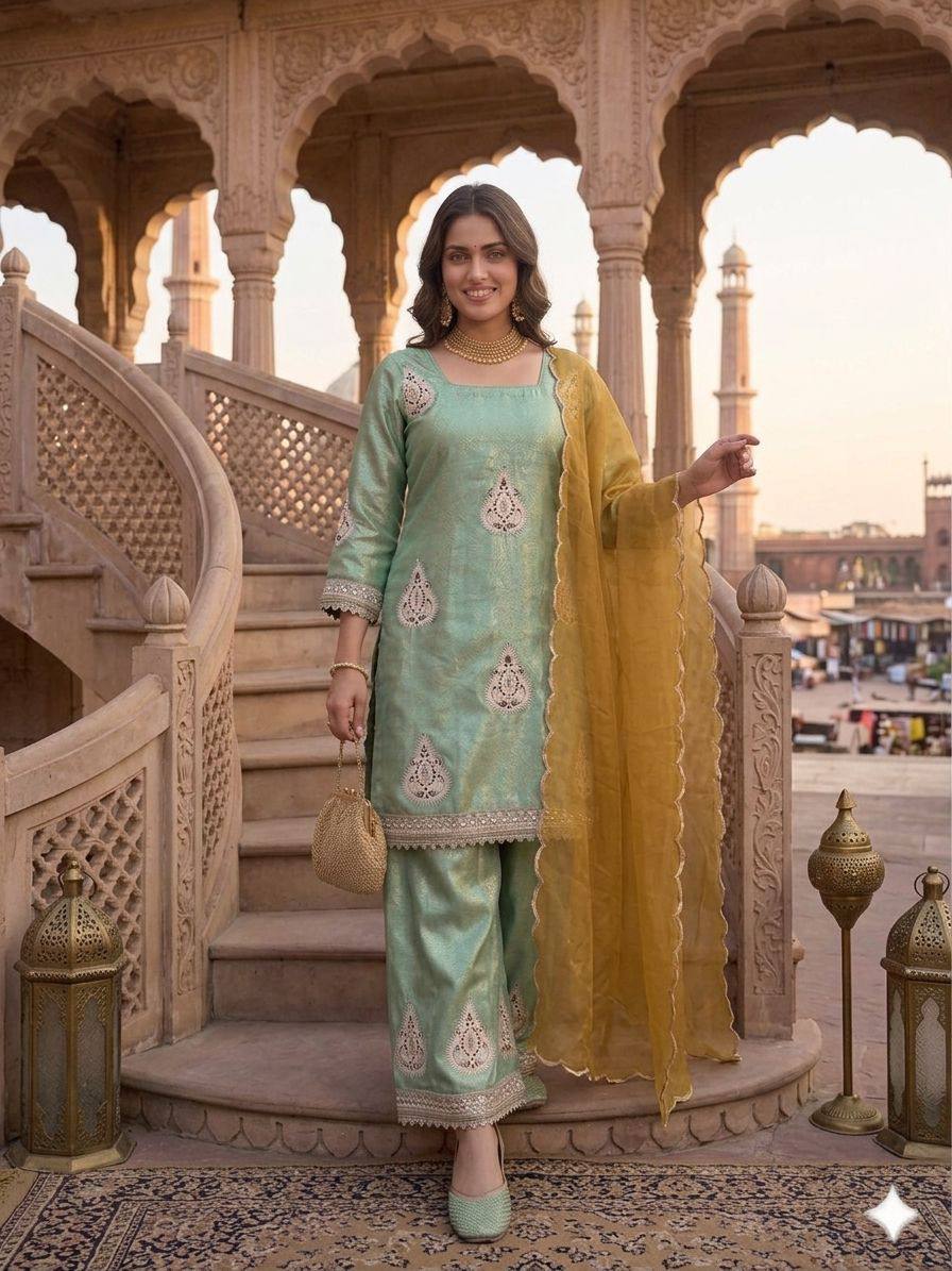 The Neo-Classic Teal Tissue Silk Silhouette